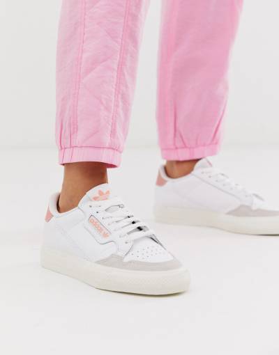 Adidas originals continental 80 vulc trainer in white sales and pink