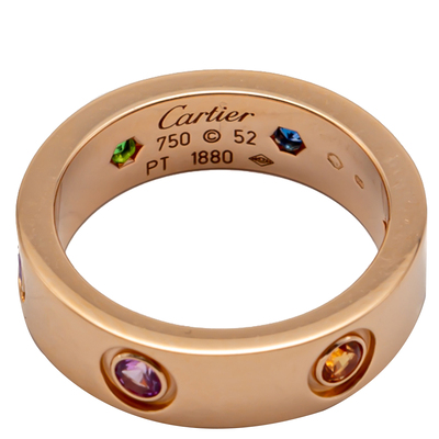 Cartier Love Multi Color Stone Rose Gold Ring Size 52 274769 lpn5683690 LePodium