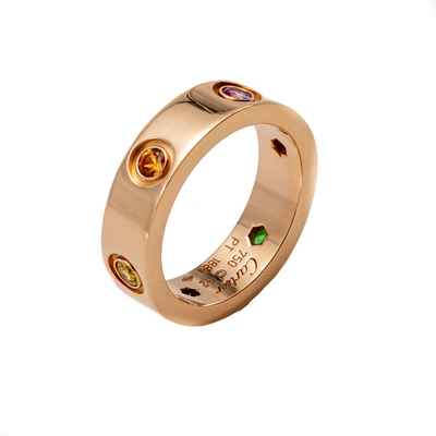 Cartier Love Multi Color Stone Rose Gold Ring Size 52 274769