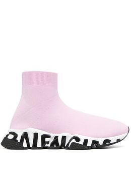 Balenciaga: Светлые кроссовки Speed Graffiti