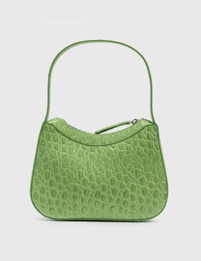 BY FAR Kiki Pistachio Circular Croco Embossed Leather Shoulder Bag 286198 lpn7894125 LePodium