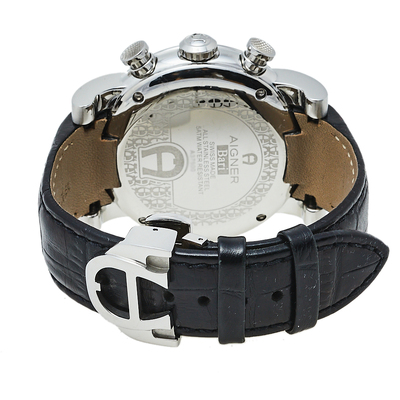 Aigner Silver Stainless Steel Leather Bari A37500 Men s