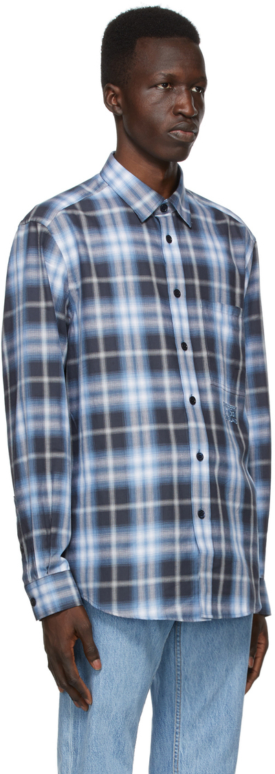 Burberry Navy Check Ombre Embroidered Logo Shirt 8036775 lpn7536652 LePodium