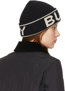 Burberry Black Cashmere Intarsia Logo Beanie 8023982 lpn7997088 LePodium