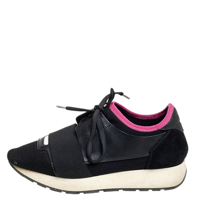 Balenciaga Black Pink Suede And Leather Race Runner Sneakers Size 36 441242 lpn8472631 LePodium