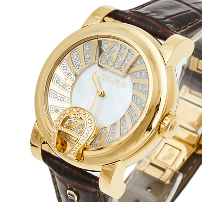 Aigner Mother Of Pearl Gold Plated Stainless Steel Leather Diamond Bari Donna A37200 Women s Wristwatch 41 mm 461159 lpn8618895 LePodium