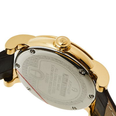 Aigner Mother Of Pearl Gold Plated Stainless Steel Leather Diamond