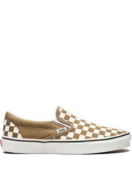 Vans: Коричневые кроссовки Classic Slip On Checkerboard