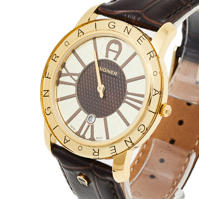 Aigner Brown Gold Tone Stainless Steel and Leather Murano A35100