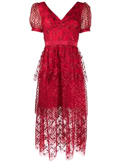 Self Portrait sequin embellished midi dress Red AW21126 lpn8822297 LePodium