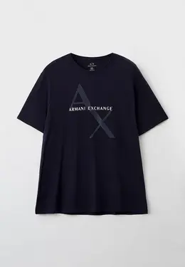 Armani Exchange: Синяя футболка 