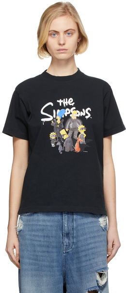 Balenciaga: Чёрная футболка The Simpsons