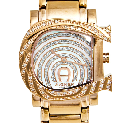 Aigner Mother of Pearl Rose Gold Plated Stainless Steel Genua Due