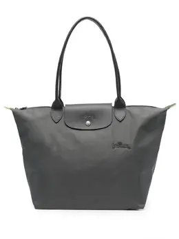 Longchamp: Зелёная сумка-шоппер  Le Pliage Green