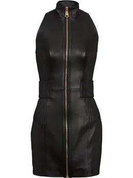 Balmain: Кожаное платье 