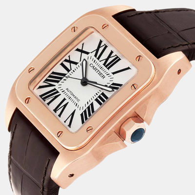 Cartier Silver 18k Rose Gold Santos W20095Y1 Automatic Men s