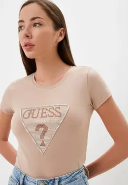 Guess Jeans: Бежевая футболка