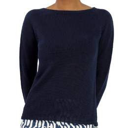 Max Mara Ladies Navy Giolino Linen Boatneck Sweater, Size X-Large 93610522 006