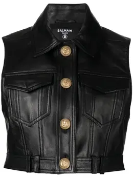 Balmain: Кожаный жилет