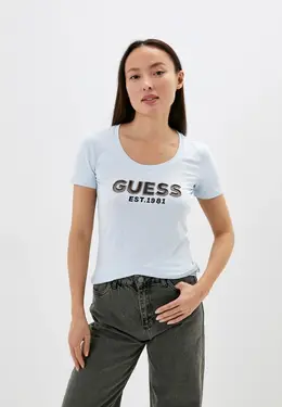 Guess Jeans: Голубая футболка