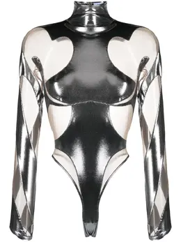 Mugler: Серебристый боди 