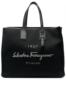 Ferragamo: Чёрная сумка-шоппер 1927 Signature