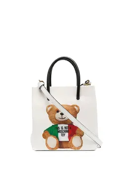 Moschino: Белая сумка-шоппер  Teddy Bear
