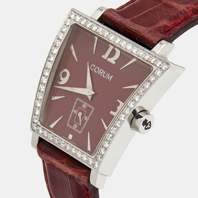 Corum Burgundy Stainless Steel Diamond Alligator Trapeze 106.404