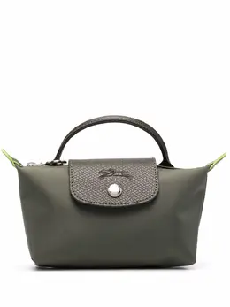Longchamp: Зелёная сумка-шоппер  Le Pliage