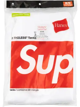 Supreme: Белая майка  Hanes