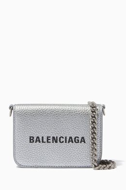 Balenciaga: Серебристый кошелёк Cash