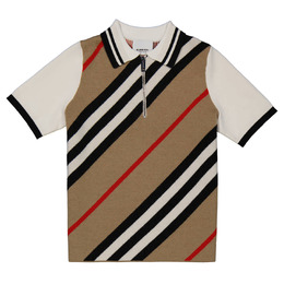 Burberry: Бежевое поло Icon Stripe