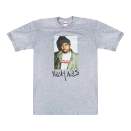 Supreme: Серая футболка  Nasty Nas