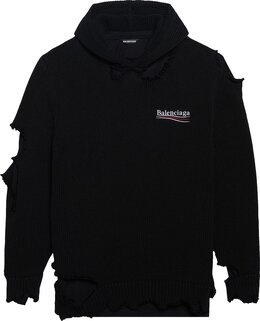 Balenciaga Political Campaign Destroyed Hoodie Black Black 662718 t3212 m 1069 black lpn22695989 LePodium