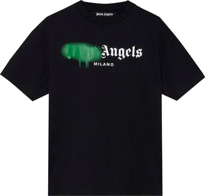 Palm Angels Milano Sprayed Logo T Shirt Black Green pmaa001s21jer0261055 black lpn22718788 LePodium
