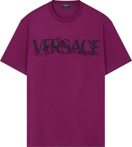 Versace: Фиолетовая футболка Barocco