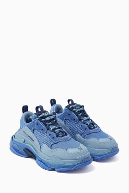 Balenciaga: Голубые кроссовки Triple S