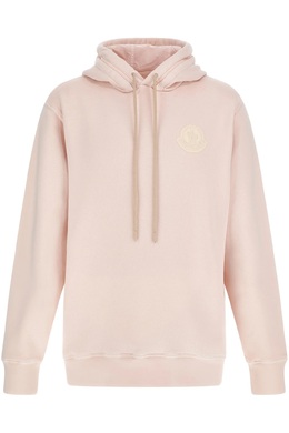 Moncler Light Pink Garment Dye 1952 Logo Patch Cotton Hoodie, Size Small h10928g00008-899os-50l