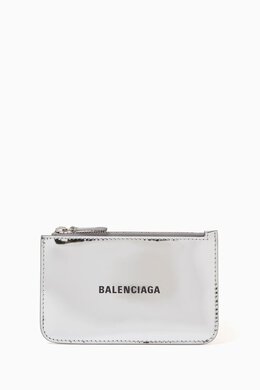 Balenciaga: Серебристый картхолдер Cash