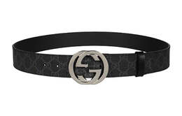 Ремень Gucci GG Supreme с пряжкой G Черный/Серый/Золотистый 411924-kgdhx-8449 | black