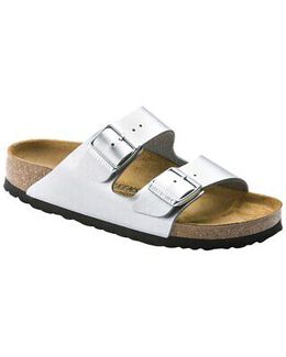 Birkenstock: Серебристые сандалии Arizona Birko Flor