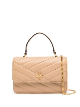 Tory Burch: Бежевая сумка через плечо Double T