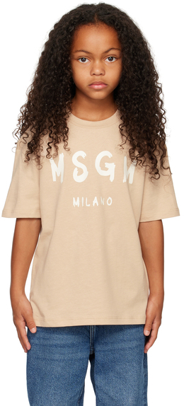 Msgm Kids: Бежевая футболка