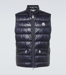 Moncler: Синий пуховик 