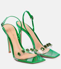 Gianvito Rossi: Зелёные сандалии  Ribbon