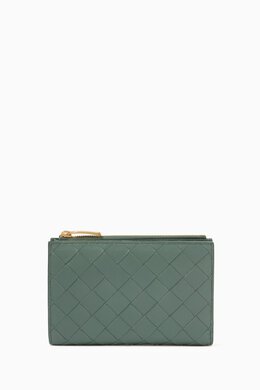 Bottega Veneta: Зелёный кошелёк Intrecciato