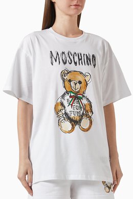 Moschino: Хлопковая футболка Teddy Bear