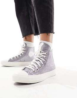 Converse: Серебристые кроссовки  Chuck Taylor All Star Hi