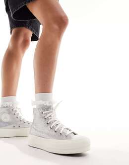 Converse: Серебристые кроссовки  Chuck Taylor All Star Lift