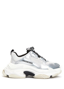 Balenciaga: Серебристые кроссовки Triple S